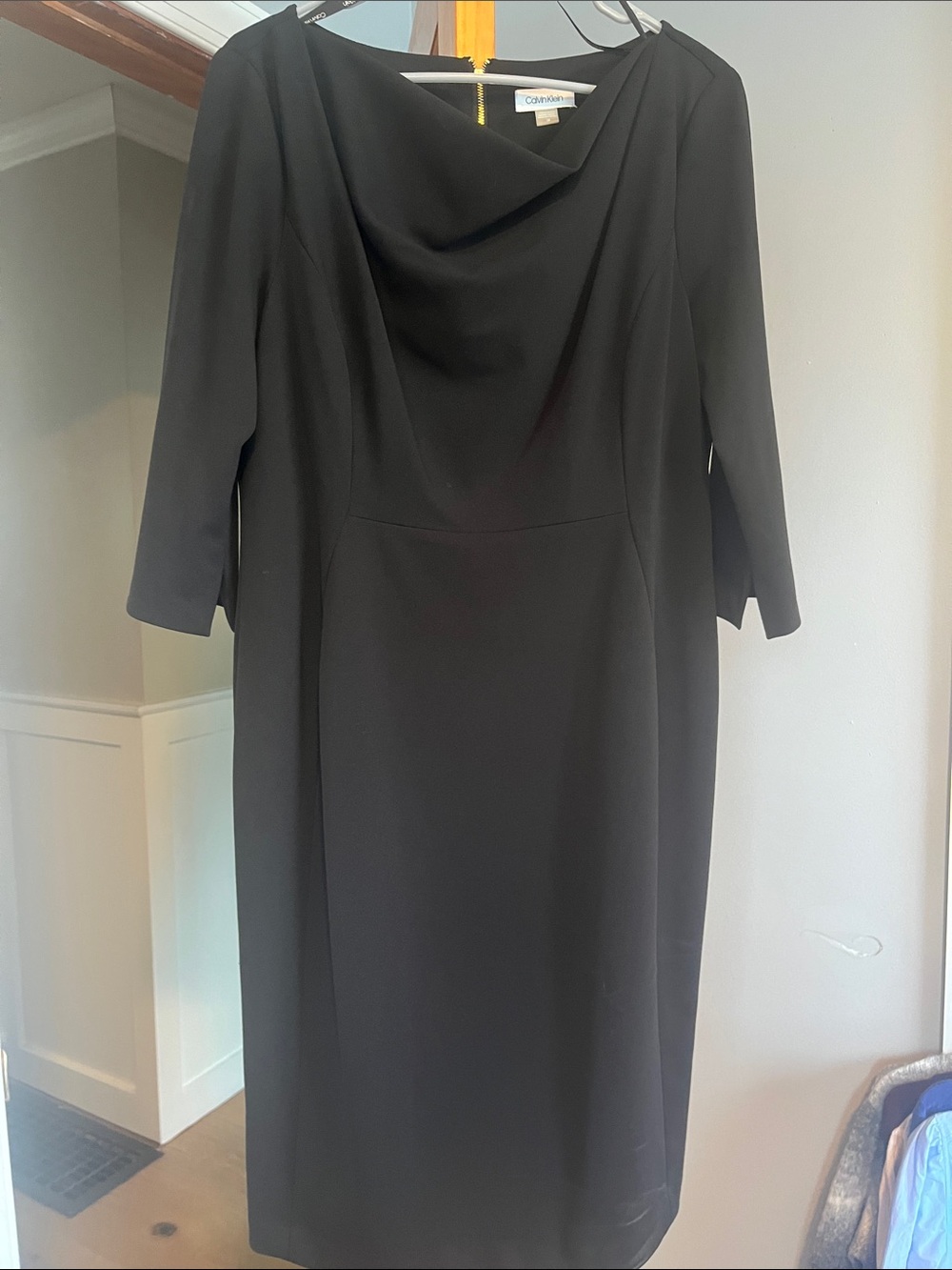 Calvin Klein Black Cowl-Neck Long Sleeve Sheath Dress